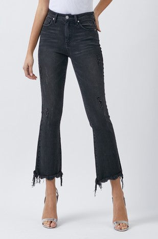 Black Mid Rise Ankle Flare Jeans