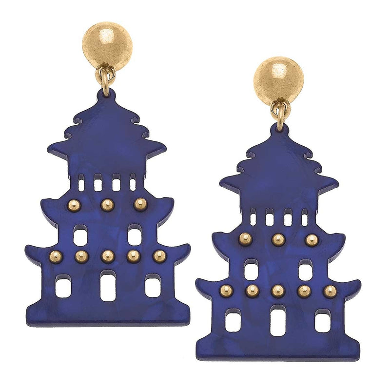 Gia Pagoda Resin Statement Earrings in Blue