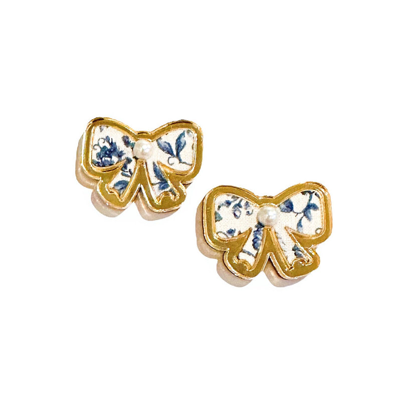 Blue Floral Bow Studs