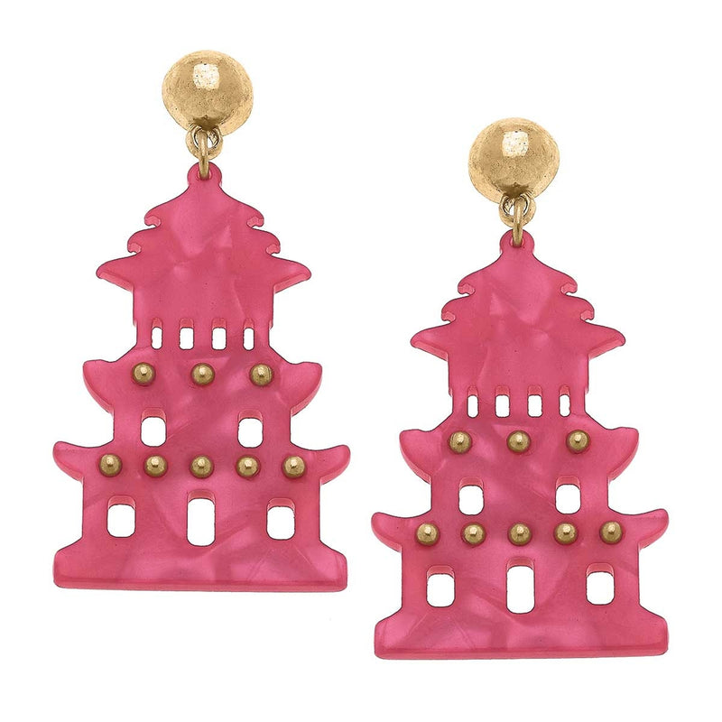 Gia Pagoda Resin Statement Earrings in Fuchsia