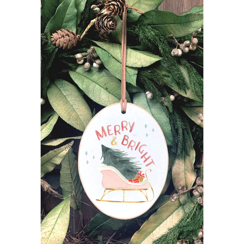 Merry & Bright Wooden Ornament