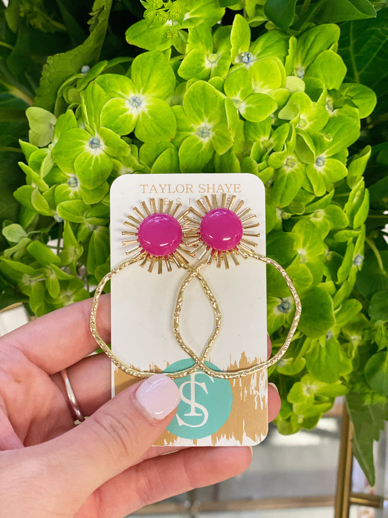 Colorful Sunburst Hoops - Hot Pink
